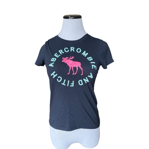 Abercrombie Kids Moose Logo Baby T-Shirt Size 9/10 Blue Fits Womens XS Y2K 90s - Picture 4 of 8